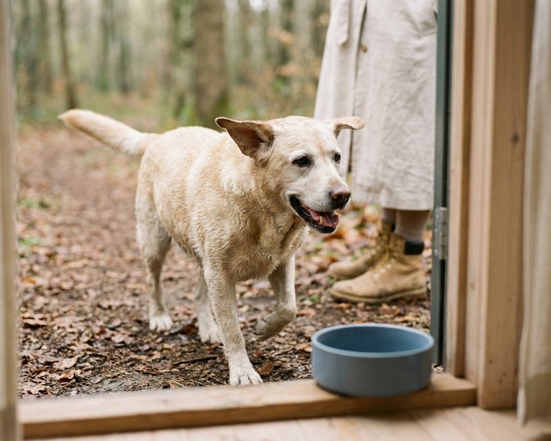 Pražilusi labradorė rytiniame pasivaikščiojime